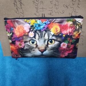 Floral Cat Print Makeup Pouch Cosmetic Bag